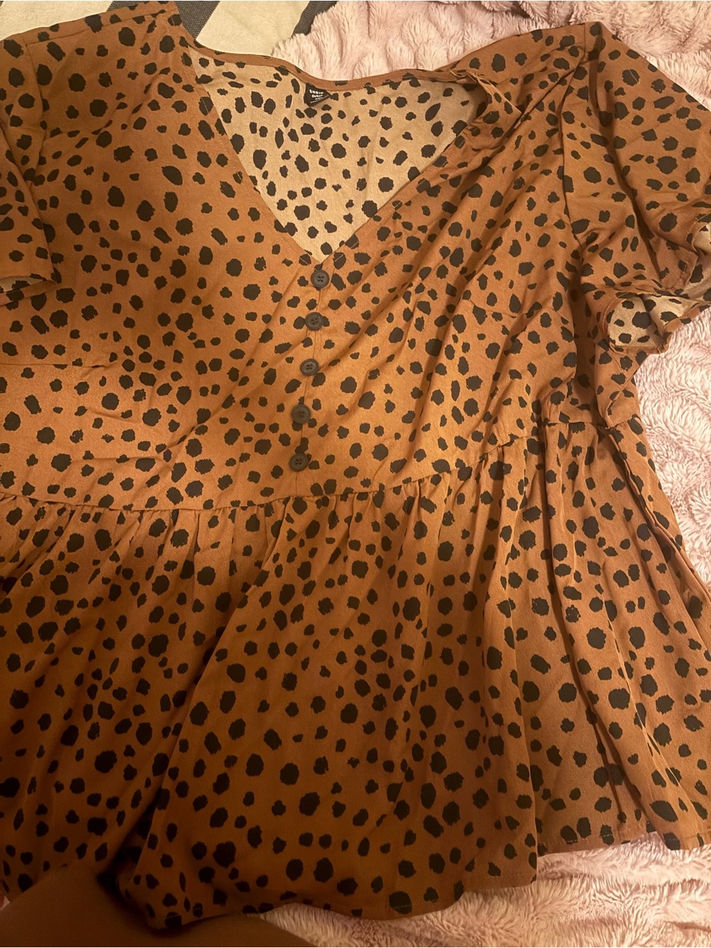 SHEIN Brown Dot-Print A-Line Peplum Skirt